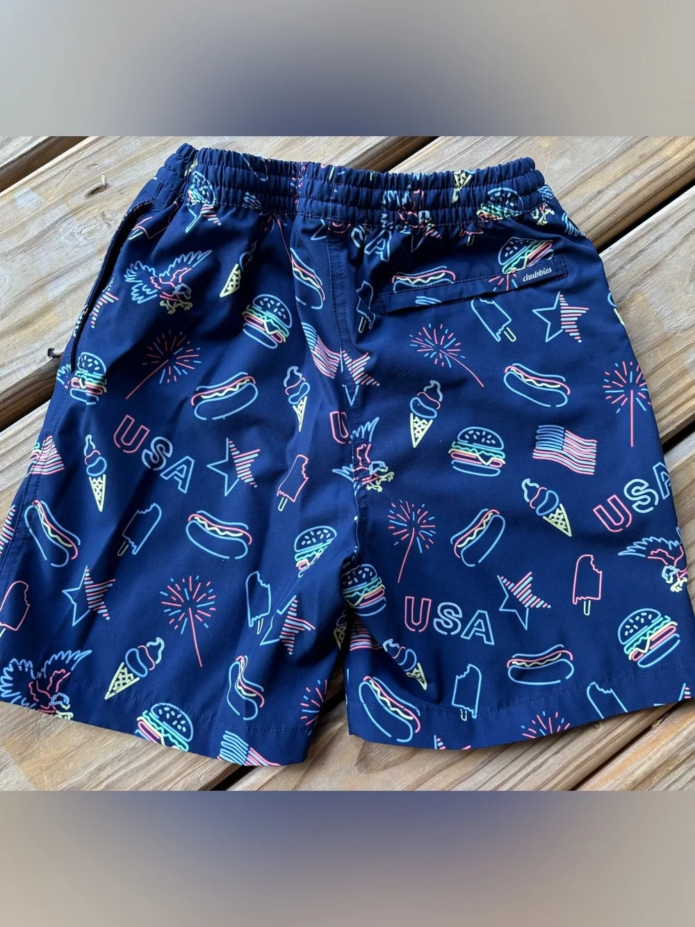 chubbies Kids Navy Blue Patriotic Print Swim Trunks